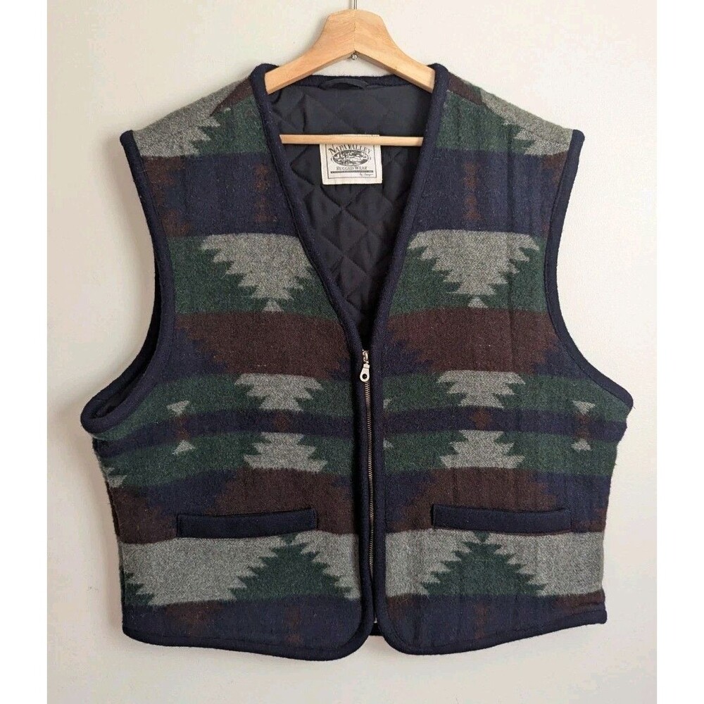 90s Wool Blend Western Vest XL Aztec Ranch Cowboy Southwest Zip Up XL 50" Chest